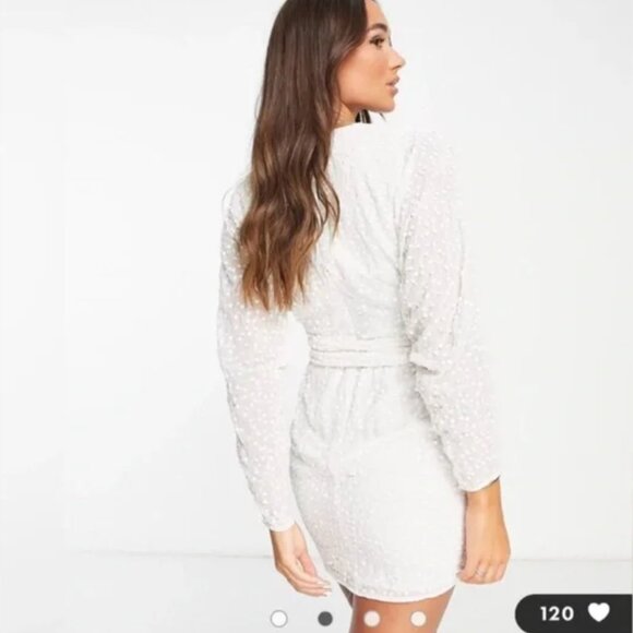 ASOS sequin wrap mini dress in white sequin - Picture 3 of 3
